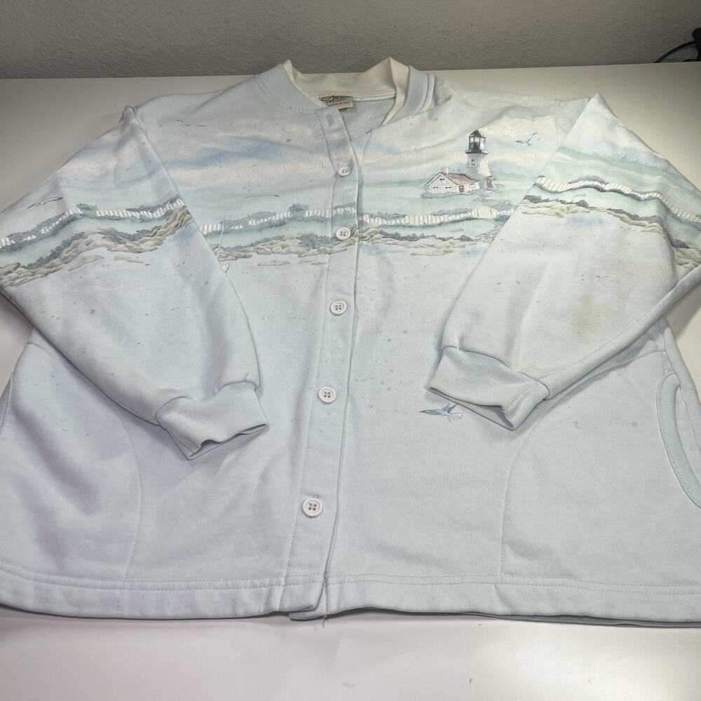 Vintage Artisans AOP Cardigan Womens Large Lighthouse